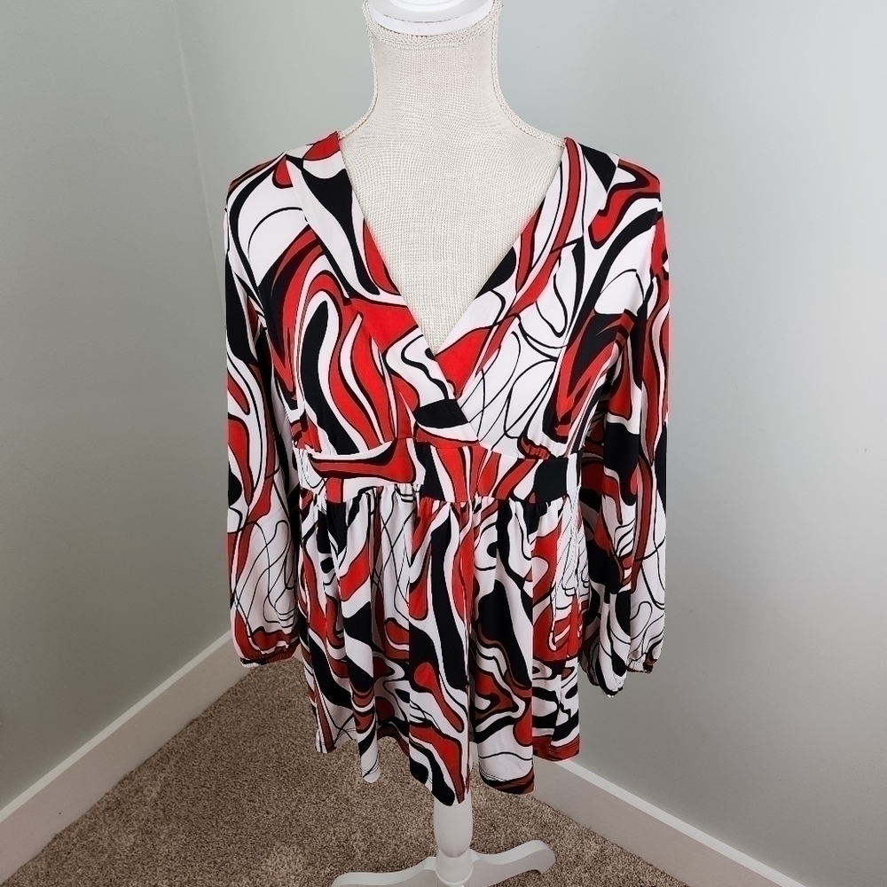 Cha Cha Vente Women’s Baby Doll Splice Neck Tunic Top Stretch Large